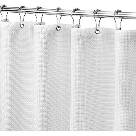 Rideau de douche gaufré avec anneau en anti-moisissure pour baignoire salle 200x180cm Métal Tissu Blanc (1/4)