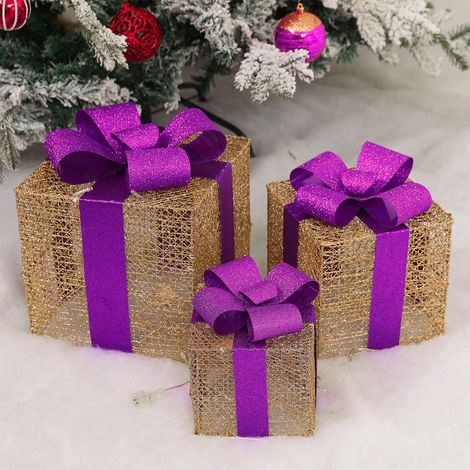 Boîte Cadeau De Noël - Avec Lumières Led Changeantes - Décoration Intérieure - 3 Tailles - 10 Pouces 8 Pouces 6 Pouces - Lot De 3 (1/5)