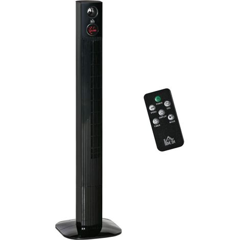 Ventilateur tour avec télécommande, 45 W, oscillation à 70°, diffuseur d'arômes, minuterie, 3 vitesses, noir