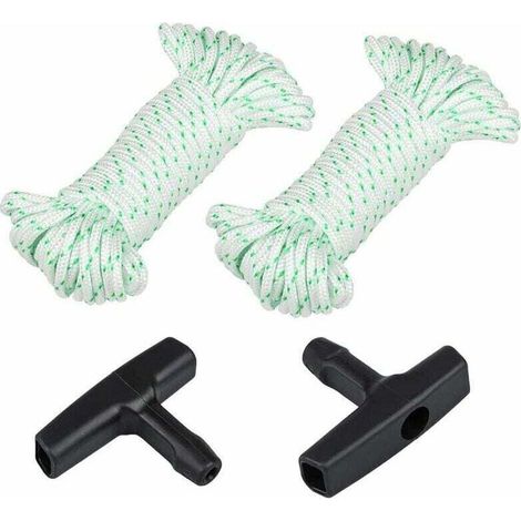 Lot de 2 cordes de démarrage de 10 m (diamètre : 3 mm), corde de traction avec 2 poignées de démarrage pour tondeuse à gazon Husqvarna Stihl Poulan - Vert (1/5)