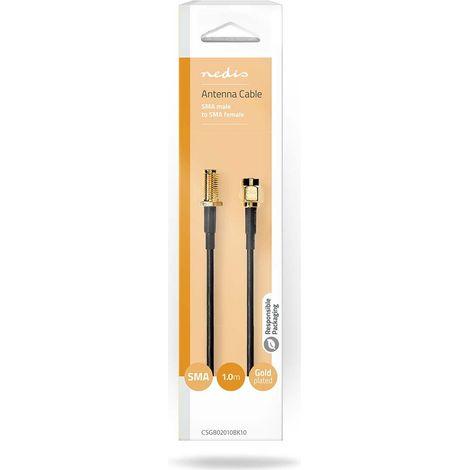 Nedis Antennenkabel / SMA-Stecker / SMA-Buchse / Vergoldet / 50 Ohm / Einzeln geschirmt / 1.00 m / Rund / PVC / Schwarz / Box