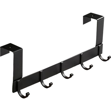 QAZQA Crochet de porte avec 5 Crochets, Portemanteau de porte, Crochet de porte en aluminium sans perçage, adaptée pour Porte de salle de bain, porte de chambre, porte de cuisine(Noir) (1/5)