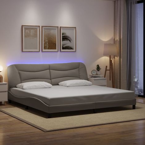 Cadre de lit avec LED sans matelas-Structure de lit taupe 200x200 cm tissu 116390 (1/5)