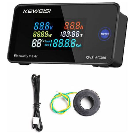 – Compteur numérique intelligent 50-300V – Mesure de courant et tension – Écran LCD couleur – Matériau nylon ignifuge - KWS-AC300-100A (1/5)