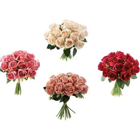 Set Bouquet Fiori Artificiali 18 Fiori Rose 30 cm 4 Colori (1/2)