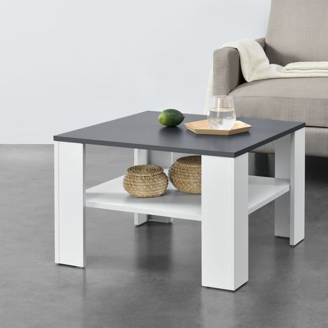 Mesa de centro Aachen con Estante inferior aglomerado 60 x 60 x 40 cm - Blanco y Gris oscuro [en.casa] (1/5)