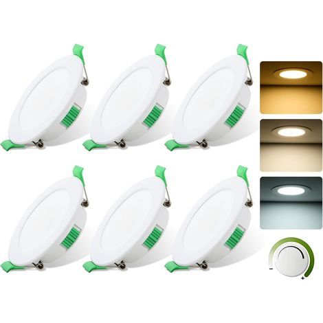 Recessed LED Spotlights 230V, 7W Dimmable Bathroom Spotlights for 68mm - 78mm Cutout Size, 3000K/4000K/6500K Adjustable LED Ceiling Lights, IP44 Waterproof for Kitchen, Bathroom, Living Room, Set of 6 (1/5)