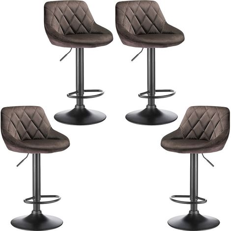 Lot de 4 Tabouret De Bar en Velours I Chaise Haute De Bistrot avec Repose-Pieds I Hauteur Réglable I Siège Matelassé I Couleur: Marron (1/5)