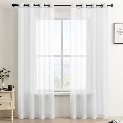 Tende in voile bianco con occhielli da 4 cm, set di 2 tende semitrasparenti in poliestere, leggere e filtranti, per soggiorno, camera da letto, ufficio, porte finestre, 140 x 220 cm per pannello (1/5)