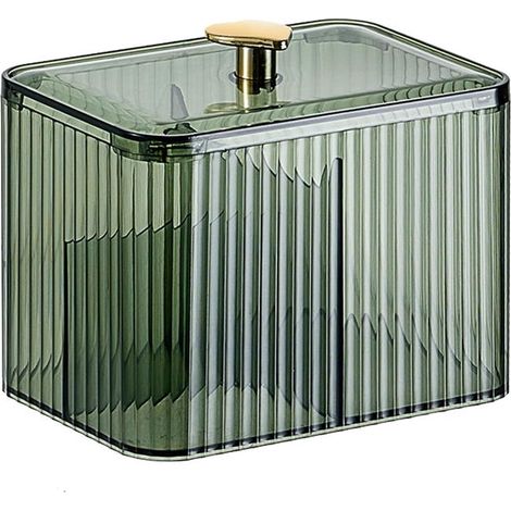 Cotton swab box with lid, suitable for bathroom and bedroom use, cosmetic organizer (green) (1/5)