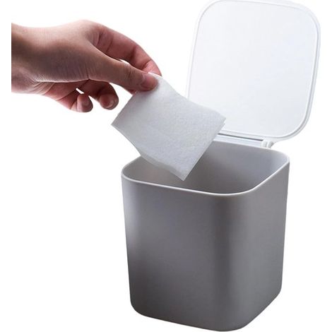 Mini poubelle de bureau en plastique, compacte, pour papier, coiffeuse et espace de travail, grise (1/4)