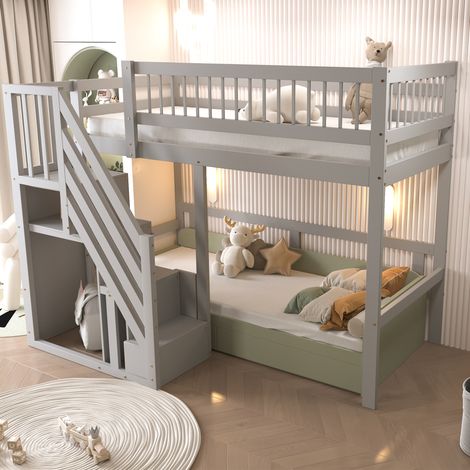 Letto singolo con scala contenitore legno 90x200 OKMYHOME (1/5)