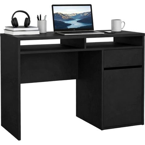 Dmora Linearer Schreibtisch mit einer Tür und einer Schublade, Farbe schwarz, 110,2 x 77,4 x 48,2 cm