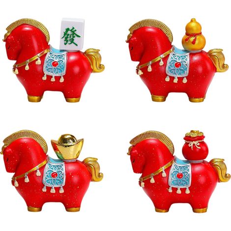 Decorazione a forma di cavallo in resina - Quattro confezioni rosse