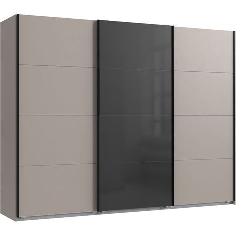 Armoire à portes coulissantes coloris Gris et verre noir, rechampis graphite - Longueur 270 x Hauteur 208 x Profondeur 65 cm (1/4)