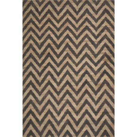 Alfombra de yute natural con patrón geométrico en beige y negro 160 x 203 cm Dedepinari