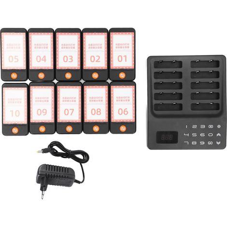 Système d'appel sans fil performant, signal stable jusqu'à 1000 m, vibrations modérées, avec 1 base et 10 pagers clients. Système de radiomessagerie sans fil pour restaurant, prise européenne 100-240 (1/5)