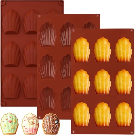 Lot de 3 Moules à Madeleine en Silicone, 9 Cavités Moule Madeleine (1/5)