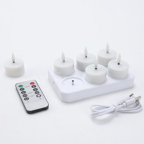 Lot de 6 bougies chauffe plat LED rechargeables avec station de charge minuterie et télécommande effet flamme vacillante décoration pour la maison (1/5)