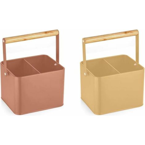 Cesto para cubiertos DKD Home Decor Amarillo Terracota Metal Pino Vintage 18 x 15,5 x 24 cm (2 Unidades)
