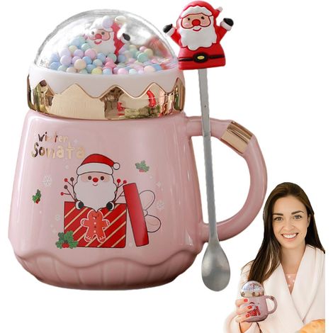 Mug de Noël en céramique de 500 ml avec couvercle en forme de boule à neige, idéal pour un usage domestique, la pâtisserie et l'organisation de la cuisine.-AquaForge (1/5)