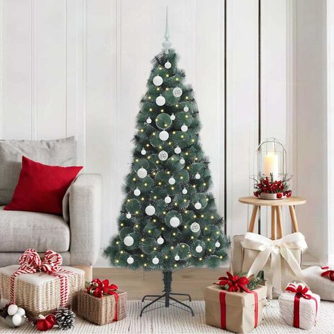 Künstlicher vorbeleuchteter Weihnachtsbaum mit Kugelset 150 cm