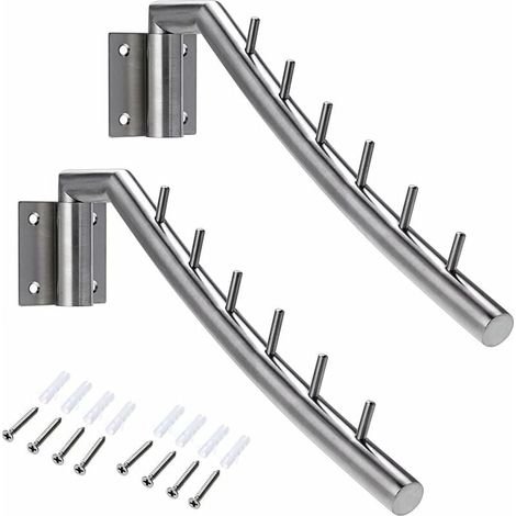 Ahlsen Kleiderhaken/Kleiderhaken, Kleiderhaken, Wandhaken aus Edelstahl, um 180° schwenkbar, maximale Belastung 30 kg, mit 6 Stangen zum Ordnen von Kleidung, Halskette usw. (1/5)