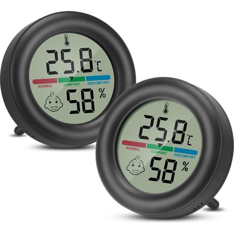 Termómetro higrómetro para interiores, medidor de temperatura y humedad, comprobador digital portátil con indicador de nivel de confort y soporte para incubadoras de cocina de oficina, 2 unidades