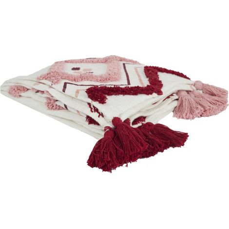 Jeté de Canapé Tufté "Ethnique" 130x150cm Rose (1/3)