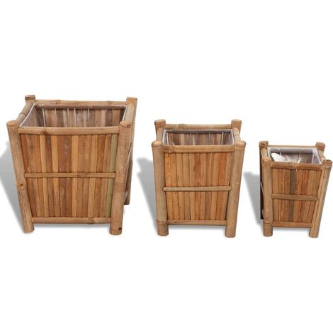 Jardinière Lits surélevés en bambou avec doublure en nylon 3 pcs (1/5)