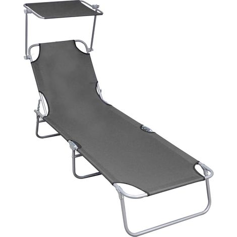Folding Sun Lounger with Canopy Grey Aluminium vidaXL (1/5)