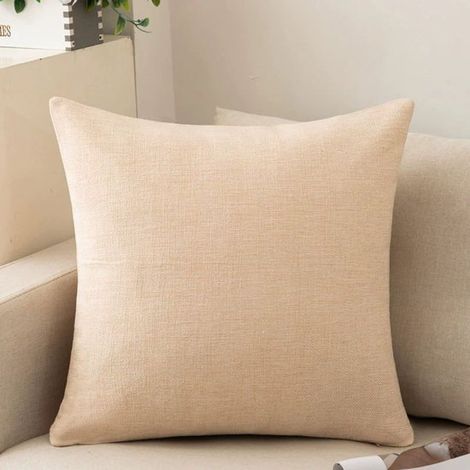 Lot de 2 housses de coussin pour canapé, housses douillettes en coton et lin pour canapé, canapé-lit, salon, maison, housses de coussin unies (60 x 60 cm) - Blanc cassé - 60 x 60 cm (1/5)