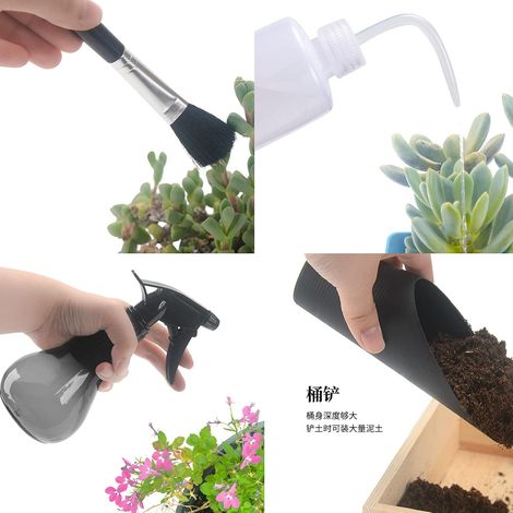 Kit d'Outils Pour Plantes Grasses - 14 Mini Outils De Jardin À Main + 1 Tapis De Rempotage - Râteau Pour Plantes d'Intérieur - Outils À Main (1/5)