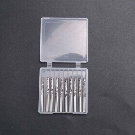 Set di 10 punte per fresa CNC, gambo da 1/8", frese elicoidali a singola scanalatura, kit di utensili in acciaio per incisione e intaglio per MDF, legno, acrilico, PVC -Crezuo