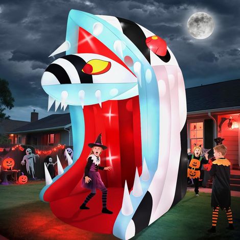 10 Feet Halloween Inflatable Snake Head, Halloween Outdoor Decoration with Open Mouth and Pointed Teeth Inflatable Arch Halloween Snake Decoration Garden Home Party Street (1/5)