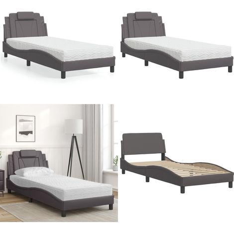 Bett mit Matratze Grau 80x200 cm Kunstleder - Schlafzimmermöbel - Betten - Doppelbetten - Boxspringbetten - Lattenrost - Home & Living (1/5)