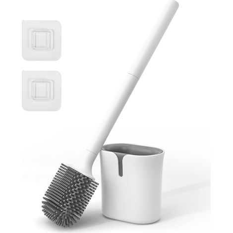 Brosse WC en silicone, brosse WC plate, brosse WC à séchage rapide, fixation murale/sol, blanche