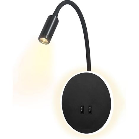 Lampe de chevet LED flexible noire – Applique murale liseuse avec interrupteur – Lumière douce 3000K – Aluminium de haute qualité – Devenirriche
