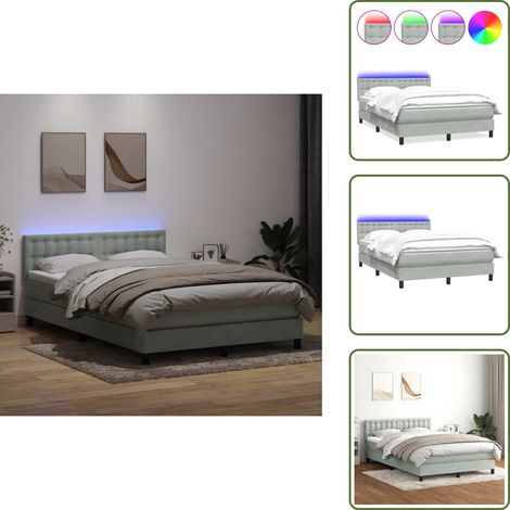 Surmatelas confortable - vidaXL Sommier à lattes de lit et matelas et LED gris clair 160x210cm velours - Tête de lit réglable