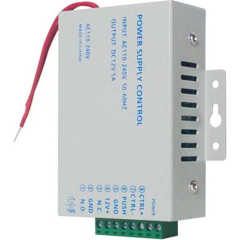 Alimentation Contrôle Accès 12V 5A - 1 Unité - Métal Compact - Double Serrure Électrique - Système Filiaire - 103x68x33mm (1/5)