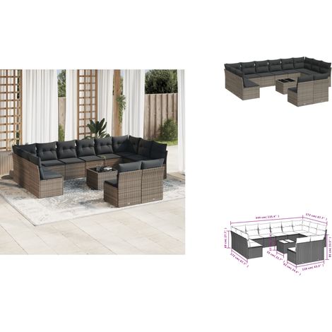 13-tlg. Garten-Sofagarnitur mit Kissen Grau Poly Rattan - Gartenmöbel - Rattan Möbel - Gartenset - Esstisch Set - Lounge Sofa (1/3)