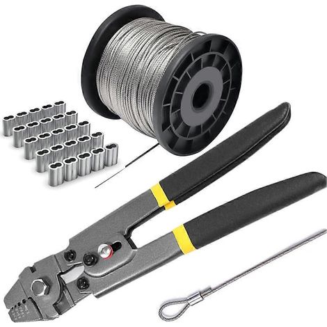 Kit d'outils de sertissage pour câbles métalliques, avec câble en acier inoxydable de 50 m (âme à 7 brins), 100 embouts de câble (1/5)