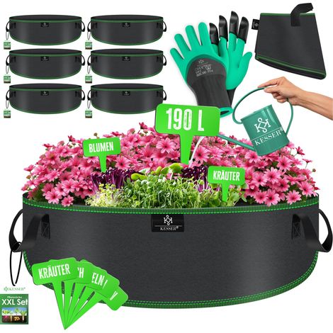KESSER® Pflanzsack 190 Liter - 6er Set aus Vlies mit Namensschildern, Sichtfenster & Griffen – ideal für Gemüse, Blumen & Obst - Schwarz (1/5)