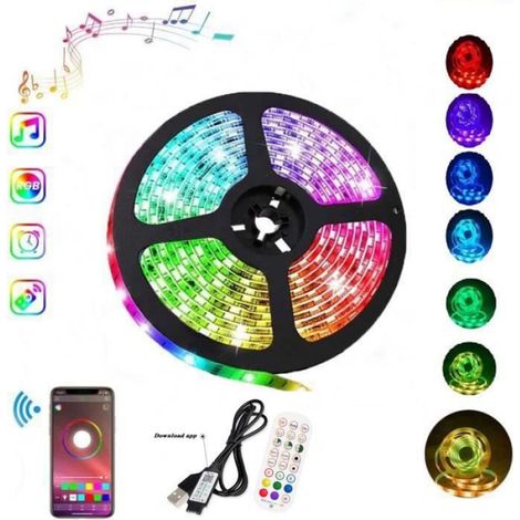 Ruban LED - 5 M - IP65 - Contrôle Bluetooth Et Télécommande - 150 LEDs 5050 SMD (1/4)