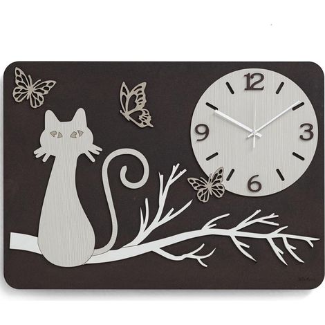 Orologio da parete rettangolare legno laminato GATTO 41x59 cm RSN