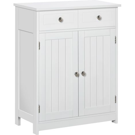 Mobile Bagno a 2 Ante con Ripiano Regolabile e 2 Cassetti in Legno, 60x30x75 cm, Bianco