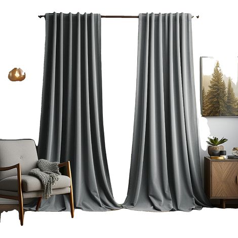 Tenda in tessuto di velluto, termoisolante, grigia, altezza 120 pollici (1/2)