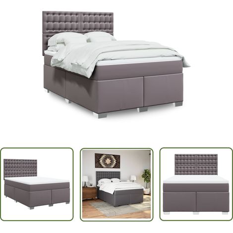 vidaXL Boxspringbett mit Matratze Grau 140x200 cm Kunstleder (1/5)