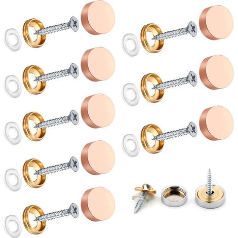 Lot de 8 vis de miroir, 21 mm en acier inoxydable brossé, capuchon décoratif en laiton chromé pour panneaux en verre, plaques de bain, tables à thé, tables basses, armoires, meubles en bois (1/5)