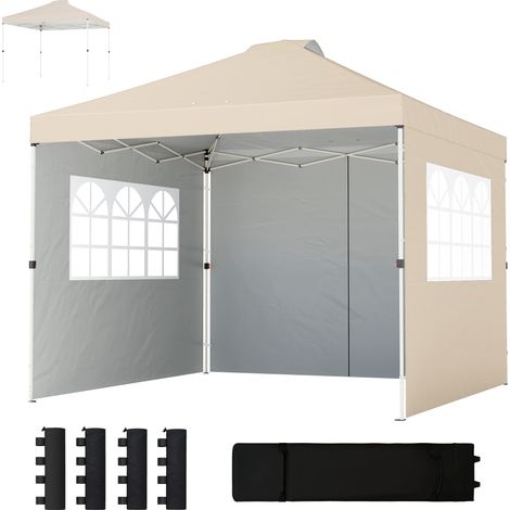 3x3 m großer, cremefarbener Faltpavillon, verstellbar, faltbar, 3 Seitenwände, Ballastsäcke und Tragetasche inklusive